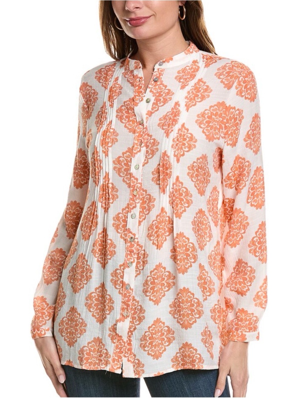 Nanette Lepore Cream and Orange Floral Medallion Button-Front Shirt